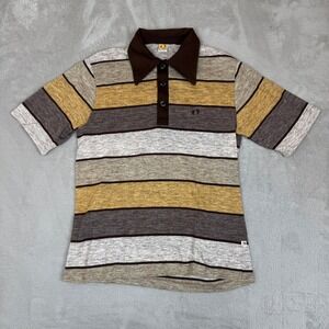 Vintage 80s Hang Ten Polo Shirt Mens M Brown Preowned Striped Heathered Retro